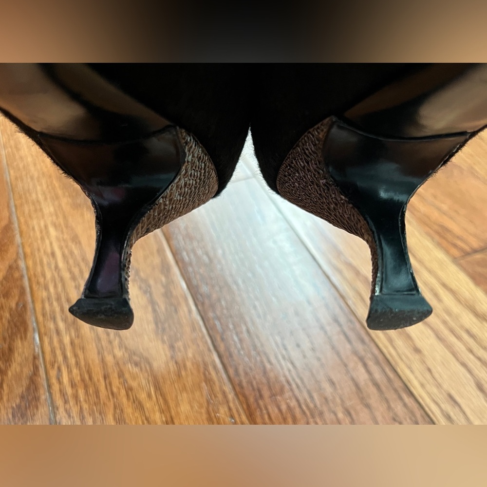 PRADA - Glossy Black Buckle Pointed Toe Pony Hair Low Heel Pumps Sz 41 US 11 - Picture 7 of 12
